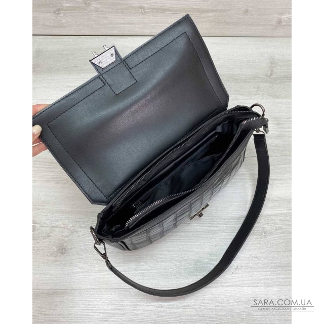 Жіноча сумка «Наомі» чорний крокодил WeLassie дешево Жіноча сумка «Наомі» чорний крокодил WeLassie дешево