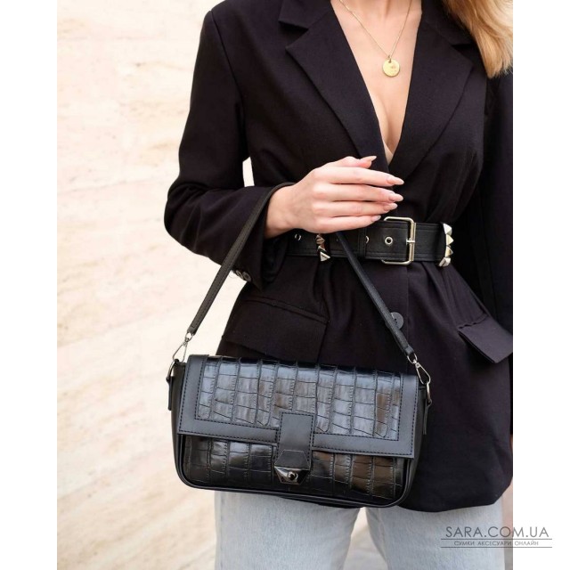Жіноча сумка «Наомі» чорний крокодил WeLassie дешево Жіноча сумка «Наомі» чорний крокодил WeLassie дешево
