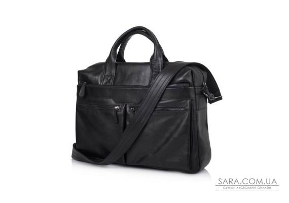 Увеличенная сумка из кожи "чероки" для ноутбука черного цвета TARWA GA-7122-3mdL