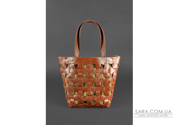 Шкіряна плетена жіноча сумка Пазл L світло-коричнева Krast - BN-BAG-33-k BlankNote
