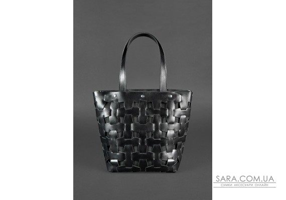 Шкіряна плетена жіноча сумка Пазл L вугільно-чорна - BN-BAG-33-ygol BlankNote