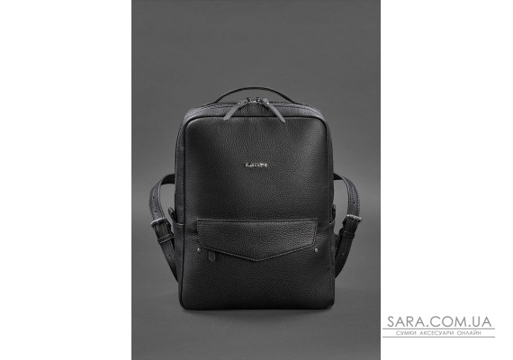 Кожаный женский городской рюкзак на молнии Cooper черный флотар - BN-BAG-19-onyx BlankNote