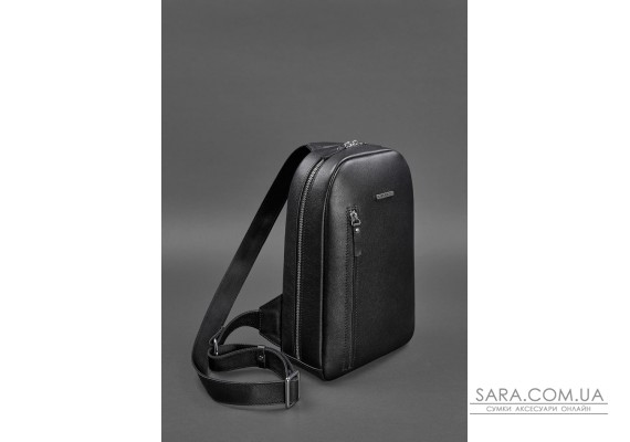 Чорний шкіряний чоловічий рюкзак  на одне плече Chest Bag - BN-BAG-42-g BlankNote