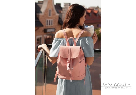 Кожаный женский рюкзак Олсен розовый - BN-BAG-13-barbi BlankNote