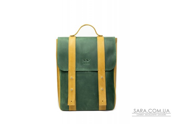 Кожаный рюкзак 13" зелено-желтый винтажный - TW-BagBack-13-green-yell-crz The Wings