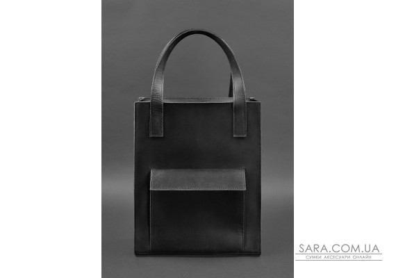 Шкіряна жіноча сумка шоппер Бетсі з кишенею чорна - BN-BAG-10-1-g-kr BlankNote