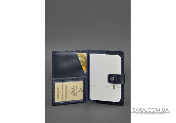Шкіряна обкладинка для паспорта 5.0 (з віконцем) темно-синя Краст - BN-OP-5-navy-blue BlankNote