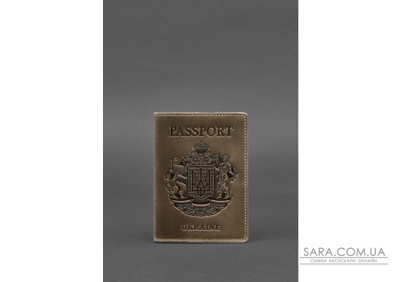 Шкіряна обкладинка для паспорта з українським гербом темно-коричнева - BN-OP-UA-o BlankNote