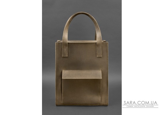 Шкіряна жіноча сумка шоппер Бетсі з кишенею темно-коричнева - BN-BAG-10-1-o BlankNote