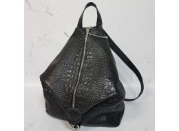 Рюкзак жіночий "Паріс" натуральна шкіра, чорна з тисненням під крокодила Anko