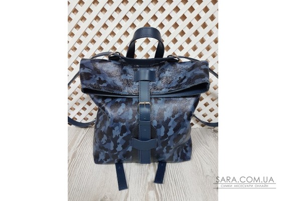 Рюкзак-сумка "Бонд" натуральная кожа, синяя камуфляжная Anko