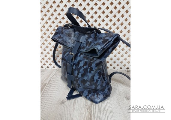 Рюкзак-сумка "Бонд" натуральная кожа, синяя камуфляжная Anko