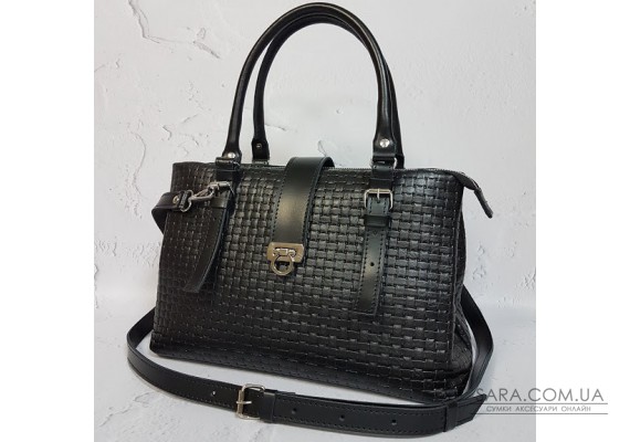 Сумка жіноча "Хлоя" натуральна шкіра, чорна з тисненням Венето Anko