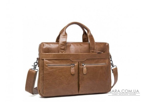 Чоловіча шкіряна сумка для ноутбука та документів світло-коричнева Tiding Bag S-M56-7122C-2