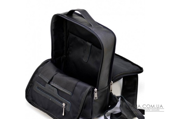 Шкіряний чоловічий рюкзак чорний TARWA FA-7287-3md на два відділи