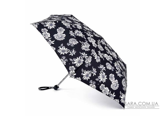 Парасолька жіноча Fulton L340 Miniflat-2 Black and White Floral (Чорно-білі квіти)