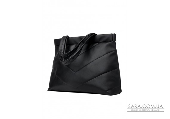 Жіноча велика сумка Sambag Shopper строчена чорна