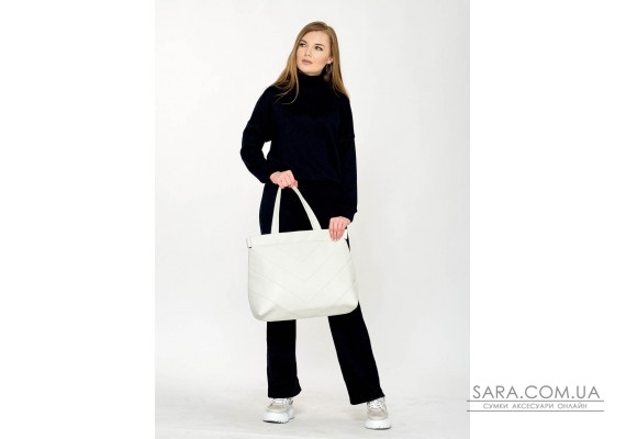 Жіноча велика сумка Sambag Shopper строчена біла
