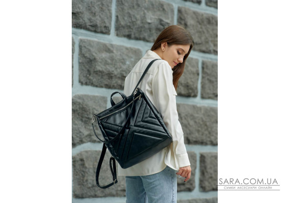 Жіночий рюкзак-сумка Sambag Trinity строчений black