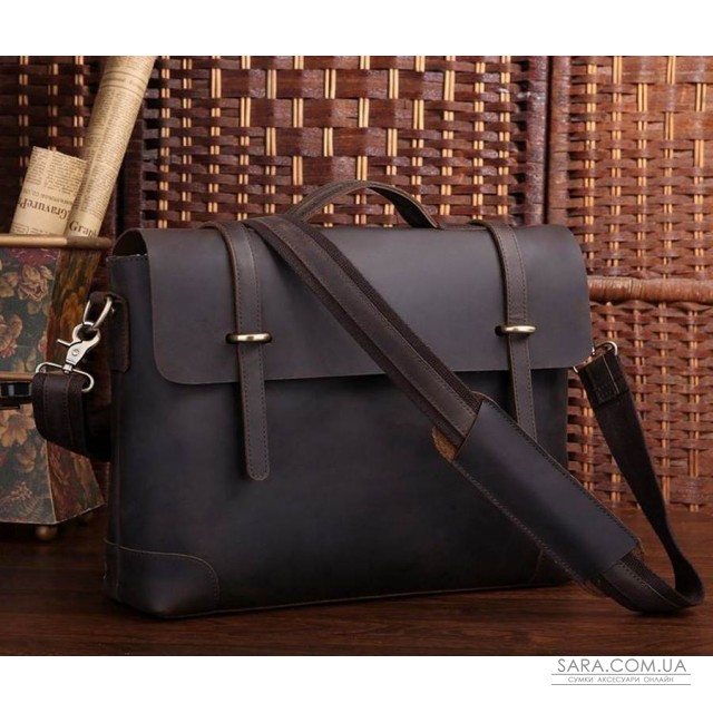 Чоловік шкіряний портфель, сумка, ретро-стиль, матова темна 7082R-1 Чоловік шкіряний портфель, сумка, ретро-стиль, матова темна 7082R-1