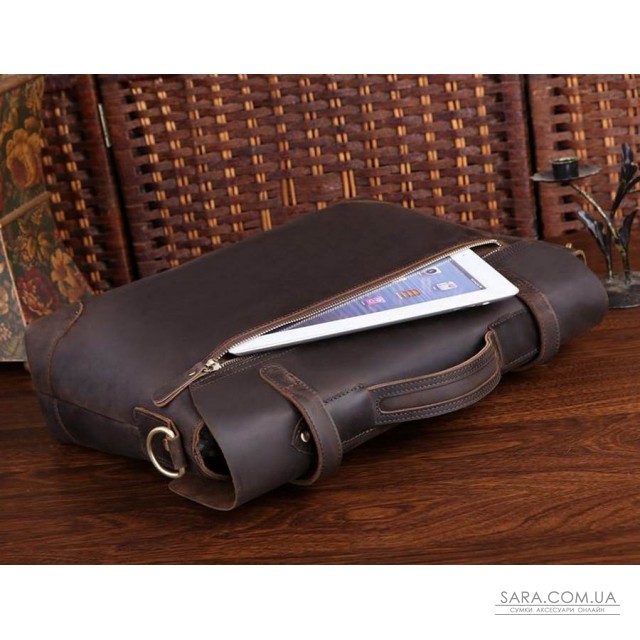 Чоловік шкіряний портфель, сумка, ретро-стиль, матова темна 7082R-1 Чоловік шкіряний портфель, сумка, ретро-стиль, матова темна 7082R-1