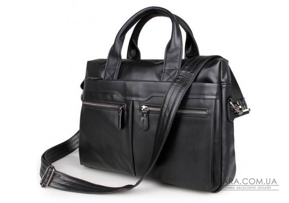 Шкіряна сумка чорна чоловіча 7122A (месенджер, портфель)