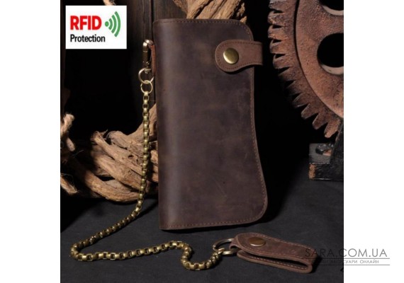 Стильний вінтажний гаманець з ланцюгом bx161 коричневий