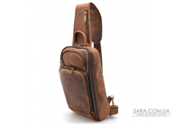 Кожаный рюкзак слінг на одно плечо TARWA RY-0910-4lx коньячный цвет