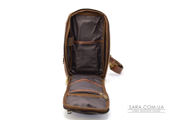 Кожаный рюкзак слінг на одно плечо TARWA RY-0910-4lx коньячный цвет