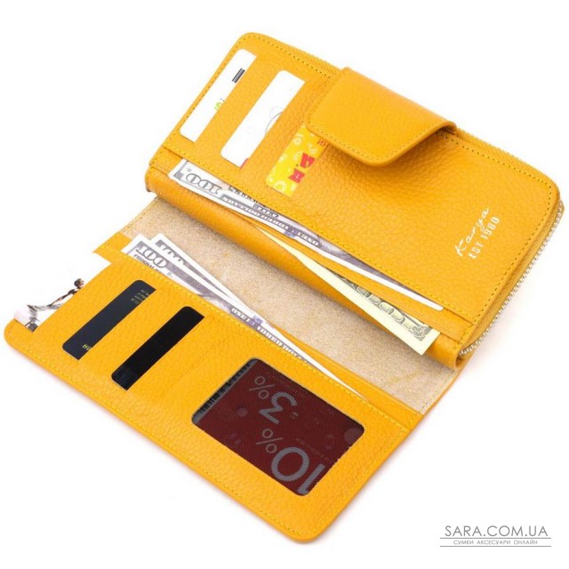 Вместительный женский кошелек из натуральной кожи KARYA 21150 Желтый Вместительный женский кошелек из натуральной кожи KARYA 21150 Желтый