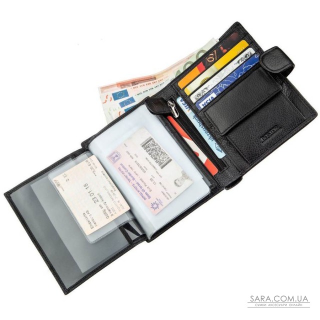 Кожаное мужское портмоне на кнопке Boston 18822 Черный Кожаное мужское портмоне на кнопке Boston 18822 Черный