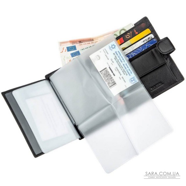 Кожаное мужское портмоне на кнопке Boston 18822 Черный Кожаное мужское портмоне на кнопке Boston 18822 Черный