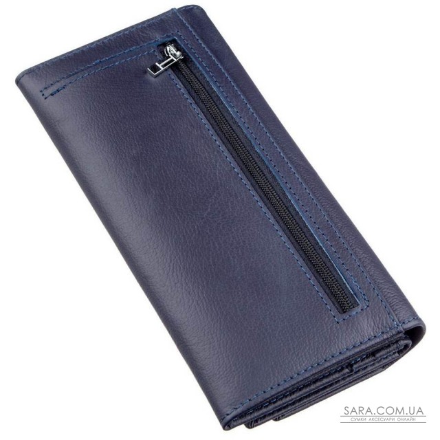 Практичний гаманець з візитниці на кнопці ST Leather 18955 Синій Практичний гаманець з візитниці на кнопці ST Leather 18955 Синій