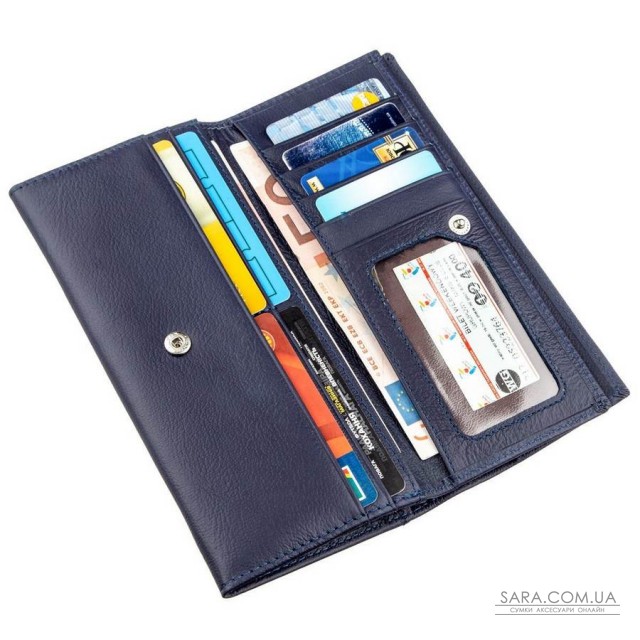 Практичний гаманець з візитниці на кнопці ST Leather 18955 Синій Практичний гаманець з візитниці на кнопці ST Leather 18955 Синій
