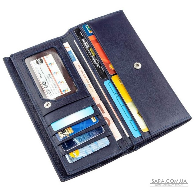 Практичний гаманець з візитниці на кнопці ST Leather 18955 Синій Практичний гаманець з візитниці на кнопці ST Leather 18955 Синій
