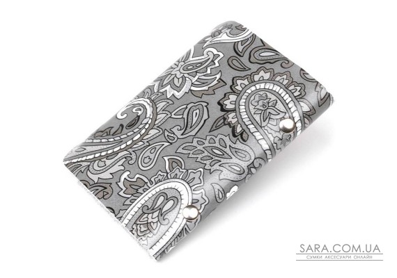 Визитница кожаная вертикальная серая с узором Shvigel 19082 Серая