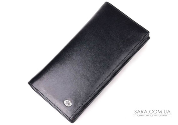 Надійний чоловічий гаманець з натуральної гладкої шкіри в дві додавання ST Leather 19414 Чорний
