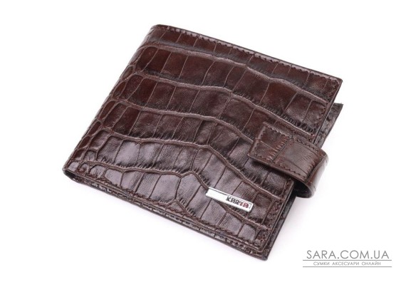 Практичний чоловічий шкіряний гаманець з тисненням під крокодила KARYA 21368 Коричневий