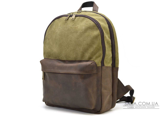 Мужcкой рюкзак кожа и канвас хакки для ноутбука TARWA RHc-7273-3md