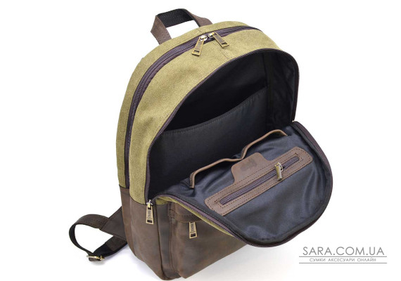Чоловічий рюкзак шкіра та канвас хаккі для ноутбука TARWA RHc-7273-3md