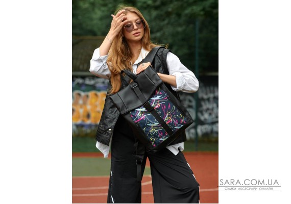 Женский рюкзак Sambag RollTop One черный с принтом "ABSTRACT"