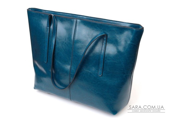 Красива сумка шоппер із натуральної шкіри 22075 Vintage Бірюзова