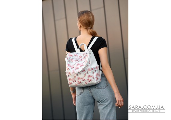 Жіночий рюкзак-сумка Sambag Trinity білий принт "Flowers"