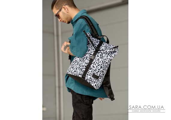 Чоловічий рюкзак ролл Sambag  RollTop KZN чорний принт "Graphity"