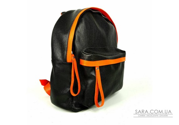 Рюкзак чоловічий "Баггі" натуральна шкіра, колір чорний/помаранчовий