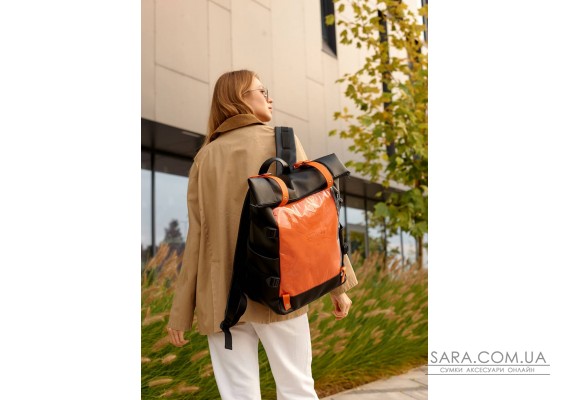Женский рюкзак Sambag RollTop Hacking  черно-оранжевый