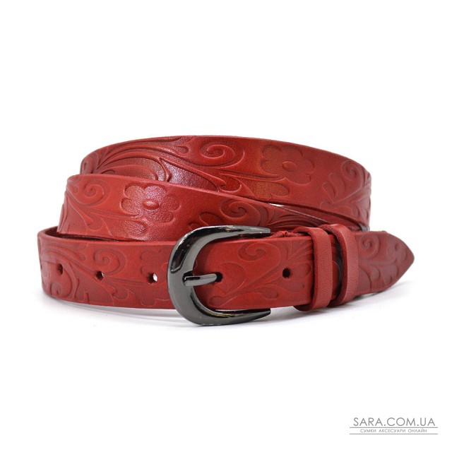 Тонкий женский красный ремень с тиснением Маки Limary Lim-242R Тонкий женский красный ремень с тиснением Маки Limary Lim-242R