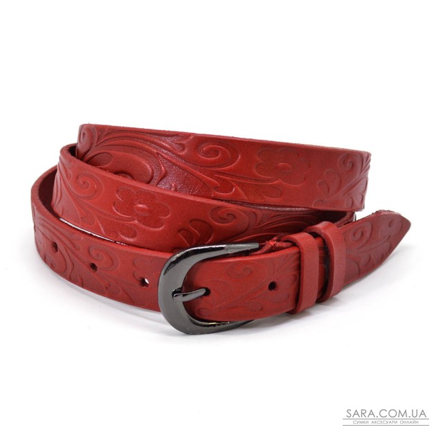 Тонкий женский красный ремень с тиснением Маки Limary Lim-242R Тонкий женский красный ремень с тиснением Маки Limary Lim-242R