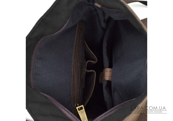 Ролл-ап рюкзак из кожи и канвас TARWA RGc-5191-3md серый