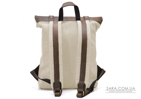 Ролл-ап рюкзак зі шкіри та канвас TARWA RGj-5191-3md слонова кістка
